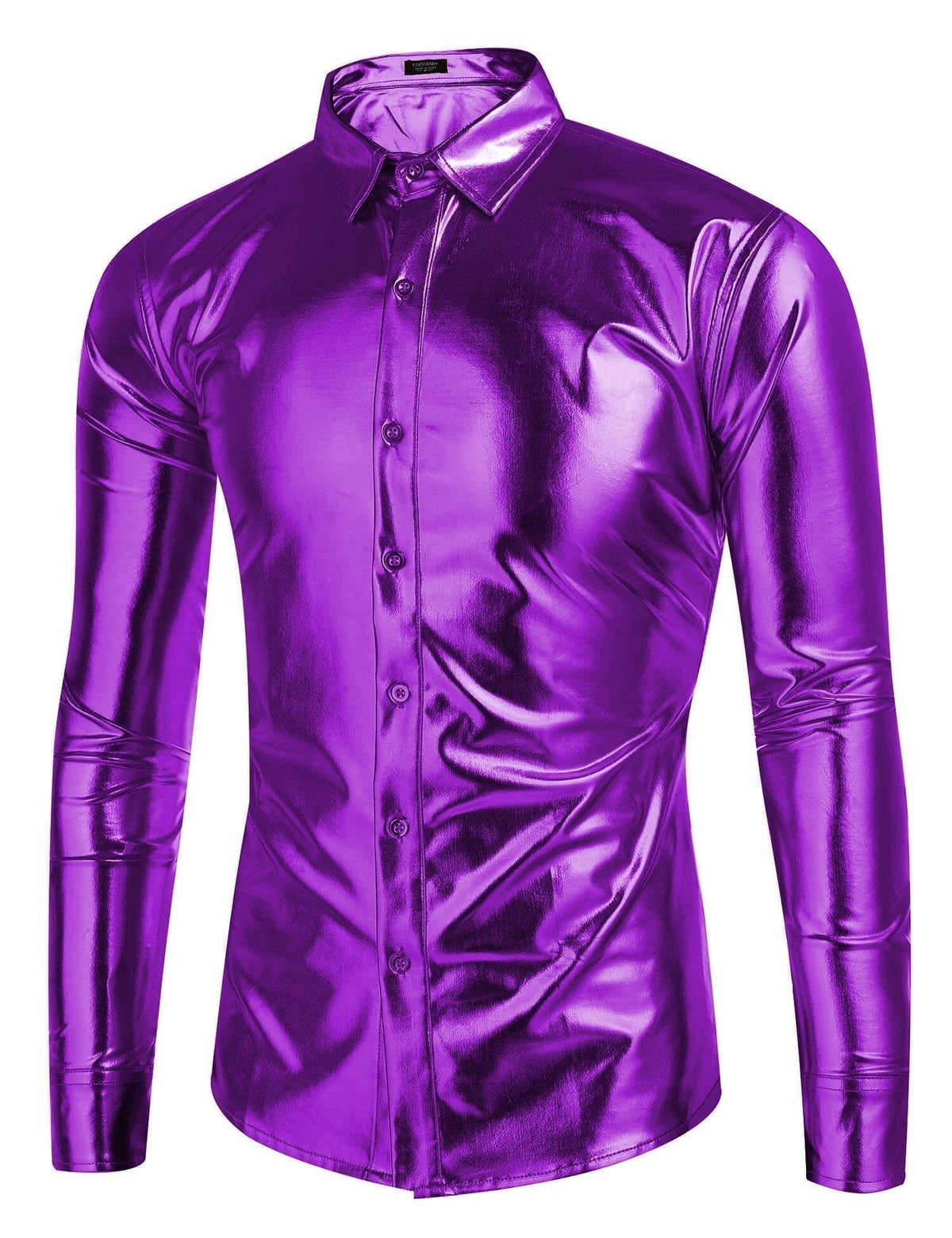 Metallic Disco Shiny Button Nightclub Party Shirt (US Only)