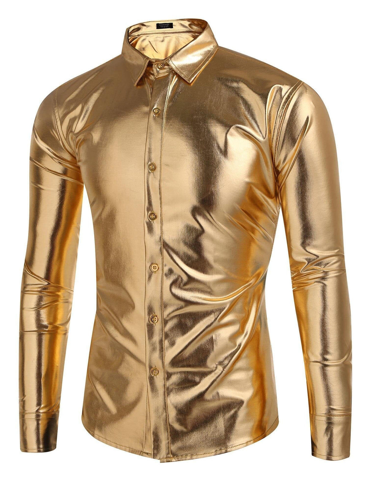 Metallic Disco Shiny Button Nightclub Party Shirt (US Only)