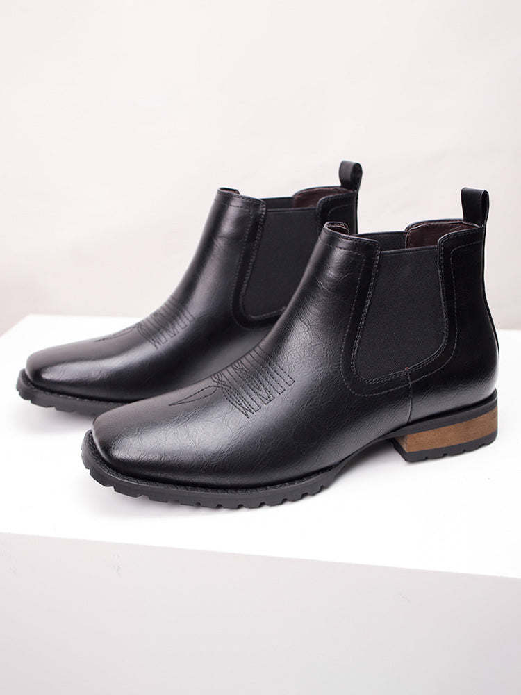 Western Embroidered Square Toe Chelsea Boots