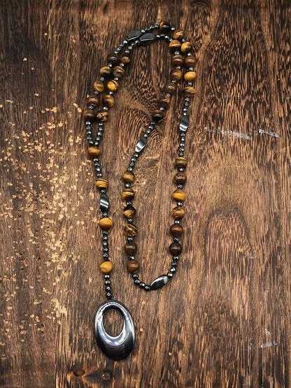 Natural Stone Cross Pendant Necklace