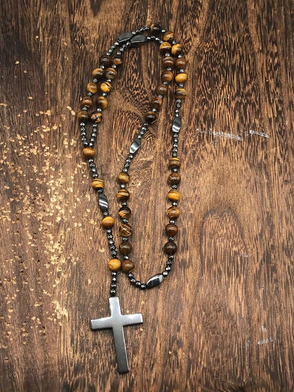 Natural Stone Cross Pendant Necklace