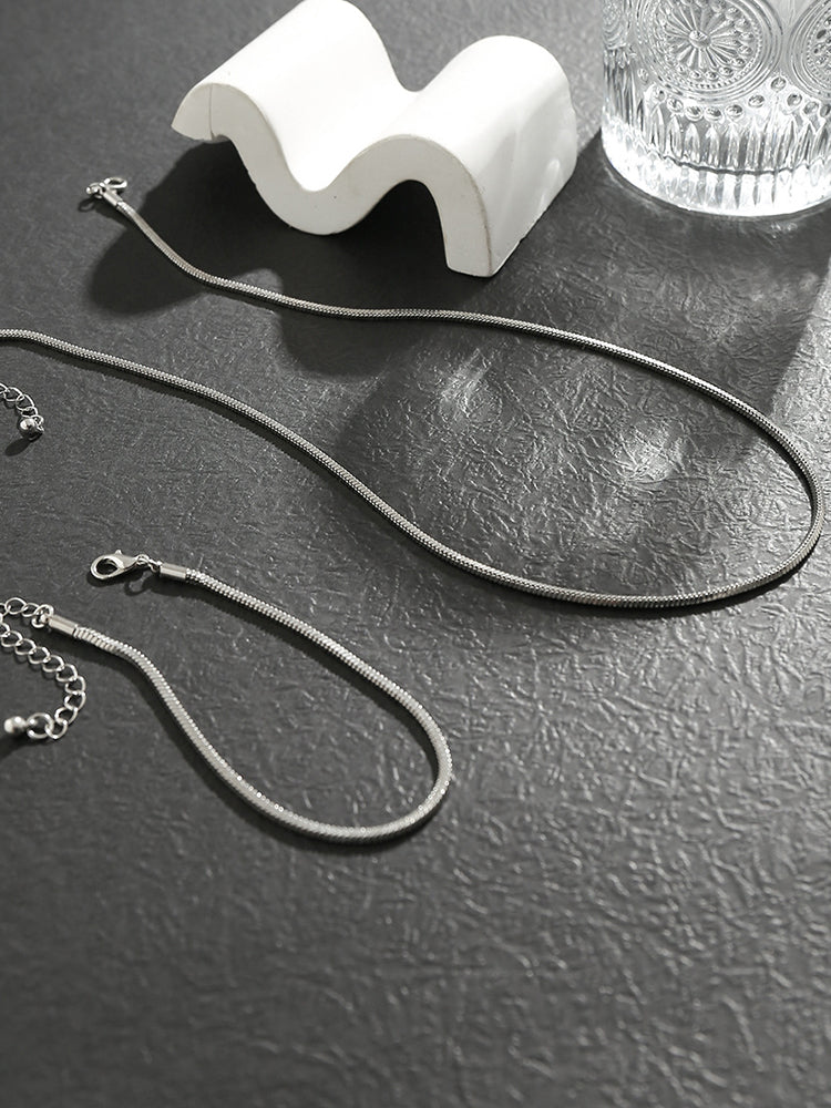 Simple Snake Chain Necklace and Bracelet Set