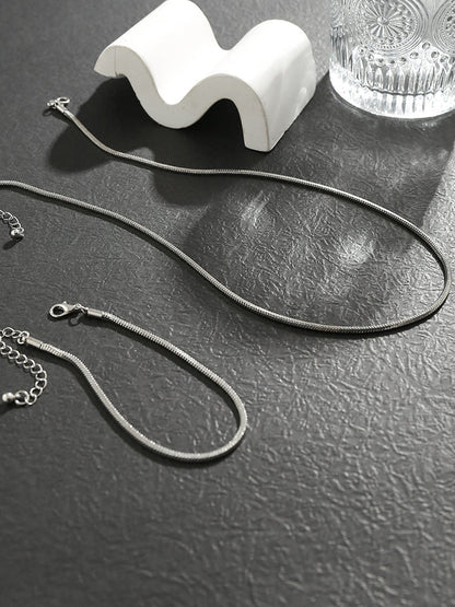 Simple Snake Chain Necklace and Bracelet Set