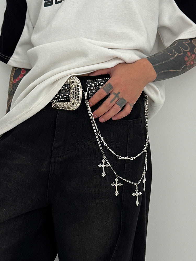 Fashion Double Layer Cross Pendant Pants Chain