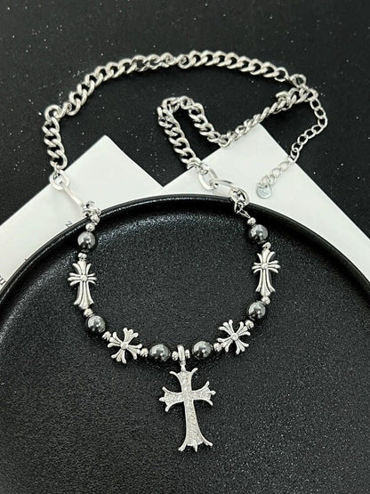 Fashion Retro Gothic Cross Bead Necklace
