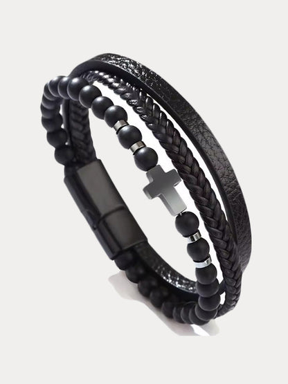 Multi-Layer Design Leather Cross Bracelet