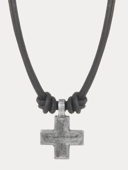 Vintage Cross Pendant Leather Necklace