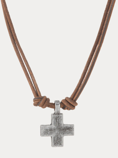 Vintage Cross Pendant Leather Necklace