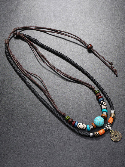 Boho Layered Turquoise Beaded Pendant Necklace