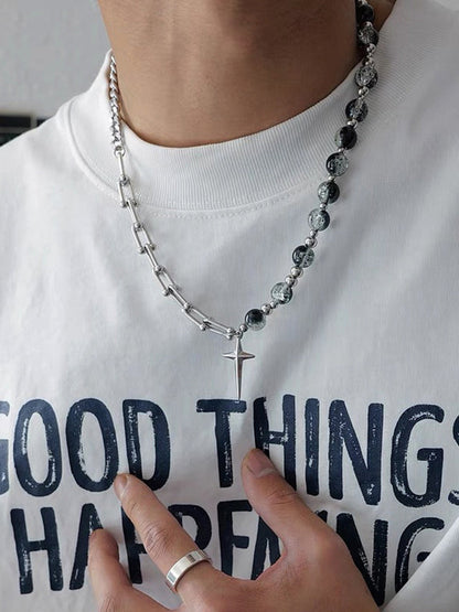 Gothic Punk Star Bead Pendant Necklace