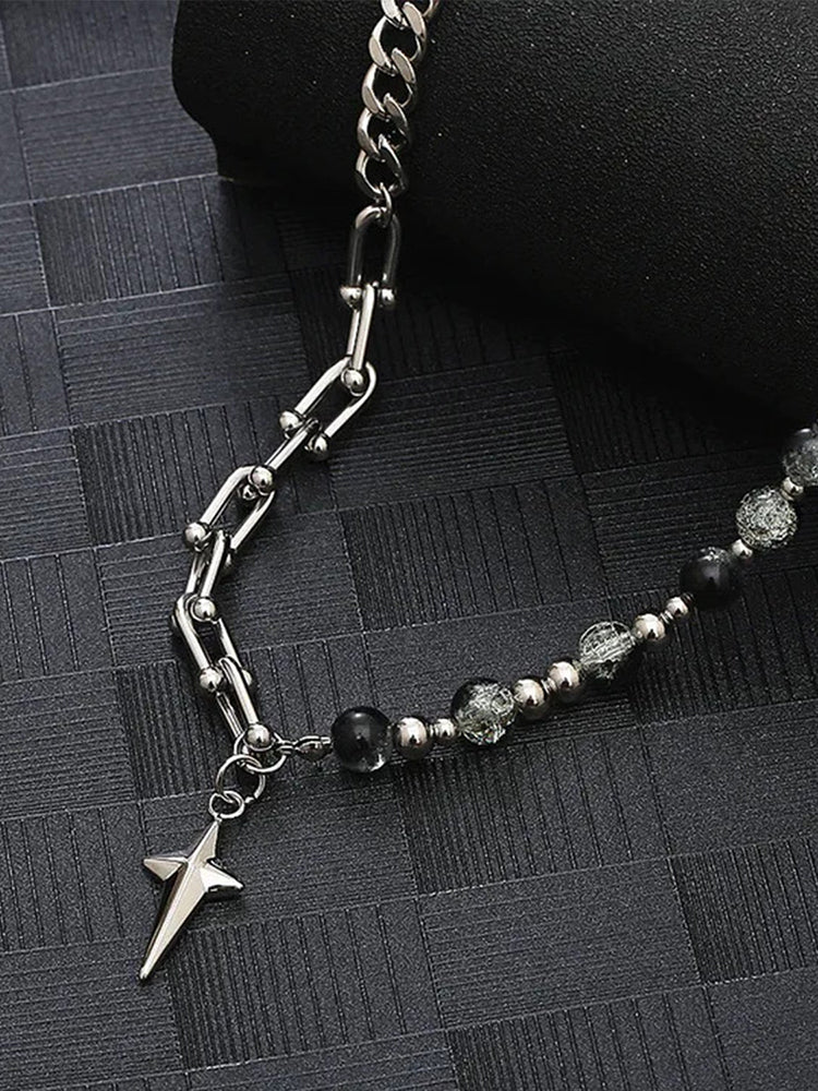 Gothic Punk Star Bead Pendant Necklace