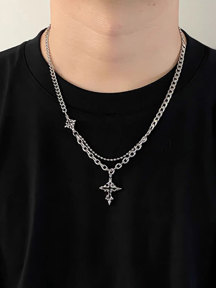 Gothic Mixed Chain Cross Necklace