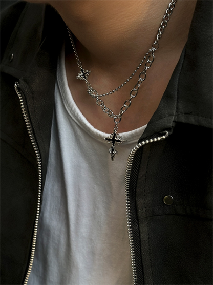 Gothic Mixed Chain Cross Necklace