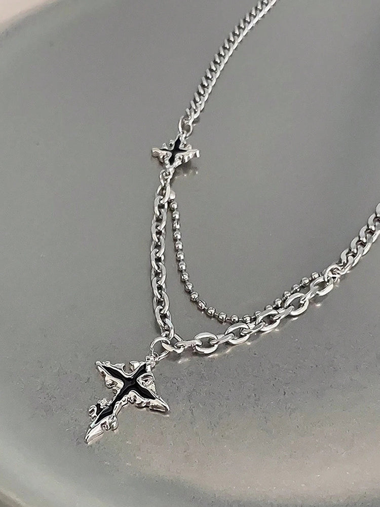 Gothic Mixed Chain Cross Necklace