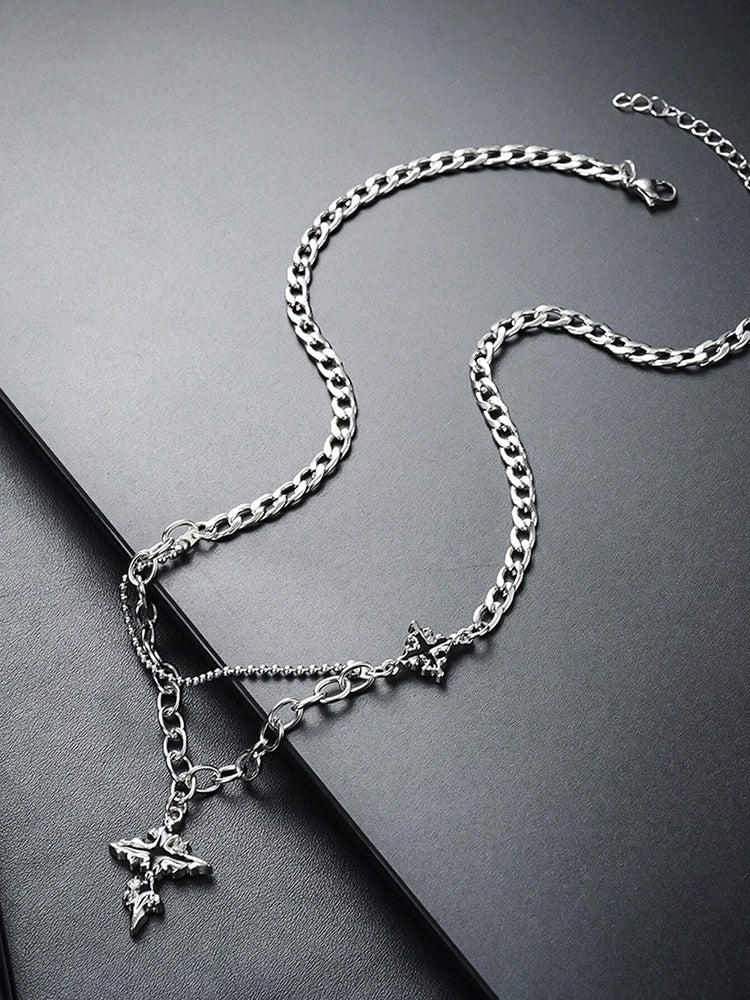 Gothic Mixed Chain Cross Necklace