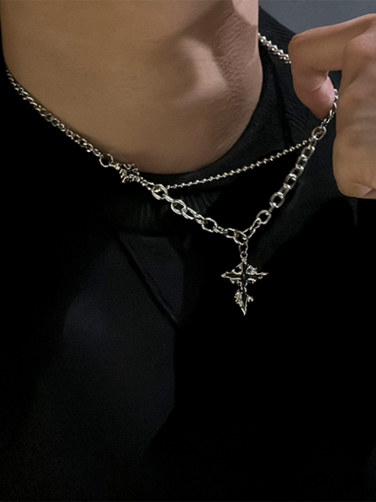 Gothic Mixed Chain Cross Necklace