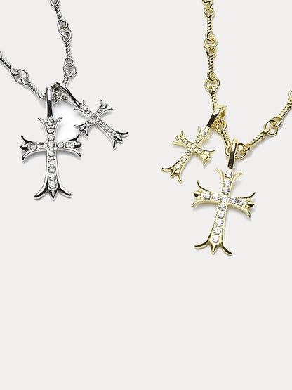 Stylish Double Cross Pendant Necklace