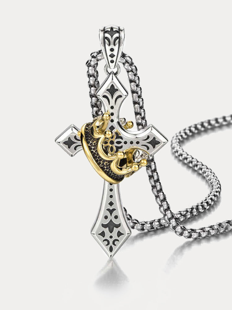 Fashion Gold Crown Cross Necklace