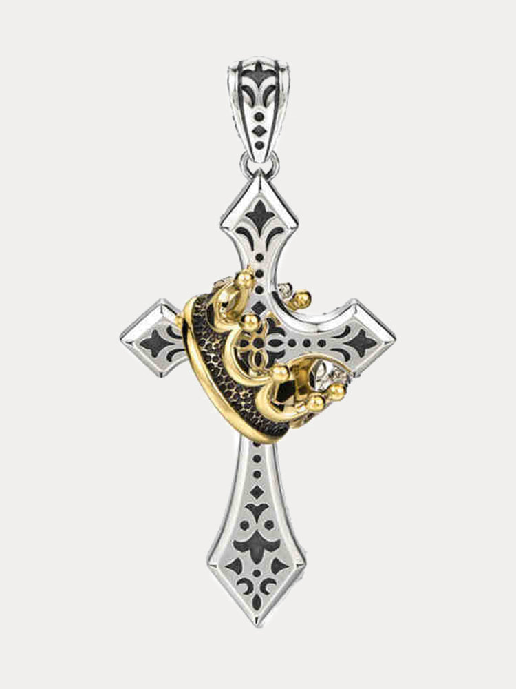 Fashion Gold Crown Cross Necklace