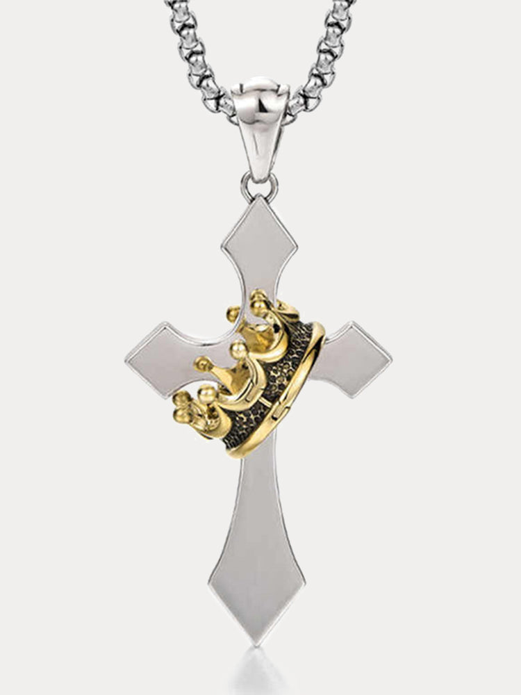 Fashion Gold Crown Cross Necklace