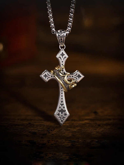 Fashion Gold Crown Cross Necklace
