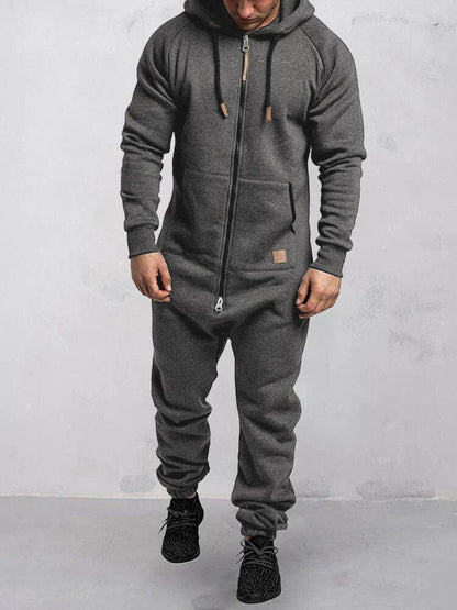Hooded Fleece Solid Color Jumpsuit (Live Only)