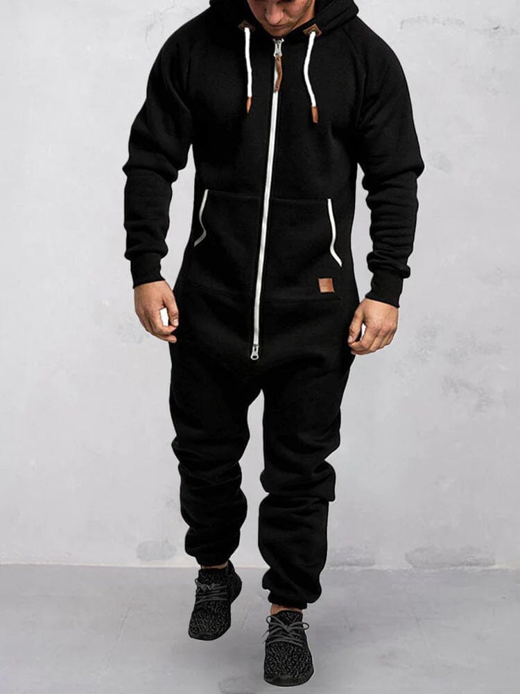Hooded Fleece Solid Color Jumpsuit (Live Only)