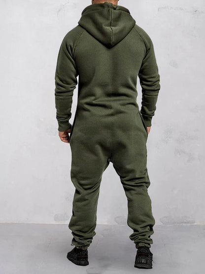 Hooded Fleece Solid Color Jumpsuit (Live Only)