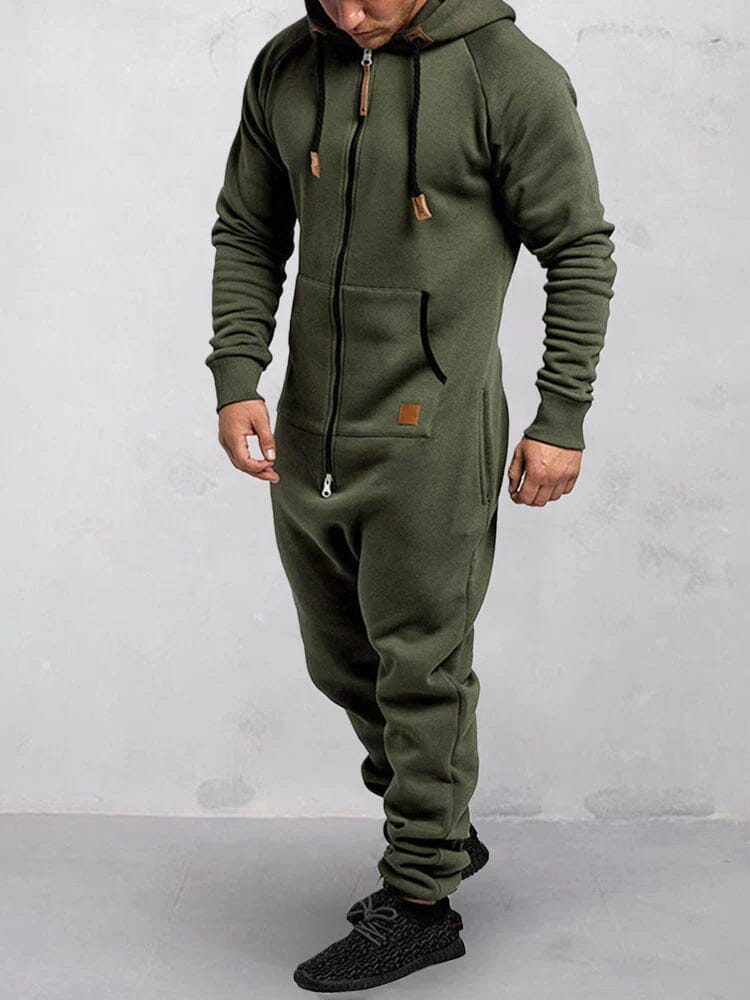 Hooded Fleece Solid Color Jumpsuit (Live Only)