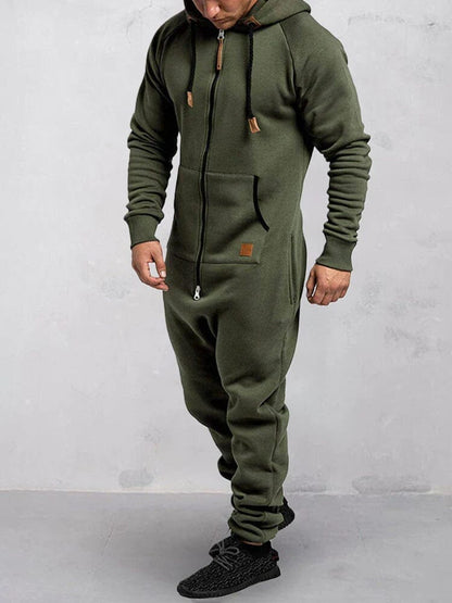 Hooded Fleece Solid Color Jumpsuit (Live Only)