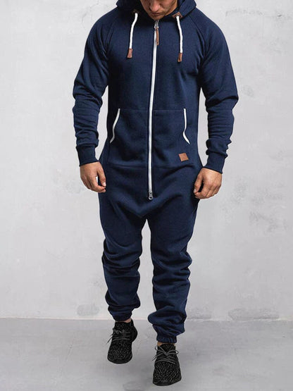 Hooded Fleece Solid Color Jumpsuit (Live Only)
