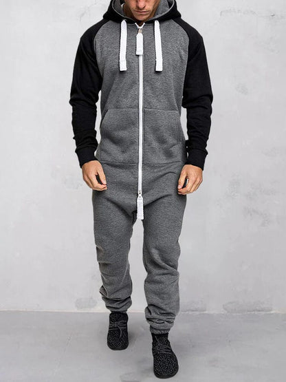 Hooded Fleece Solid Color Jumpsuit (Live Only)
