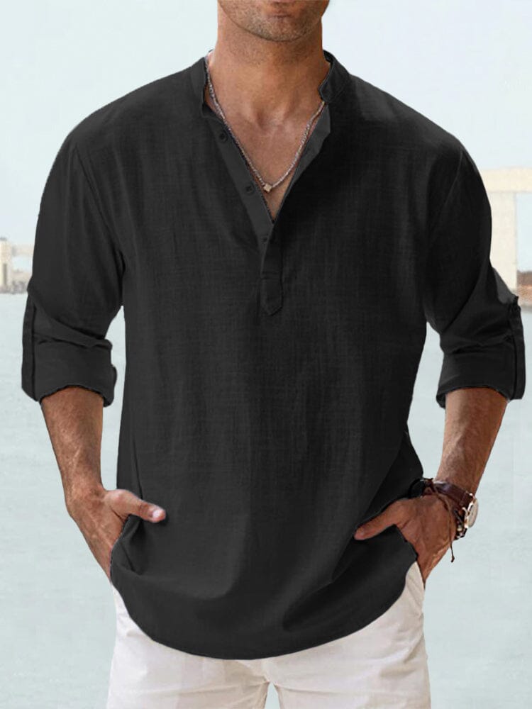 Cotton Linen Casual Long Sleeve Shirt (Live Only)