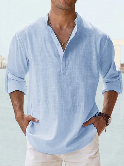 Cotton Linen Casual Long Sleeve Shirt (Live Only)