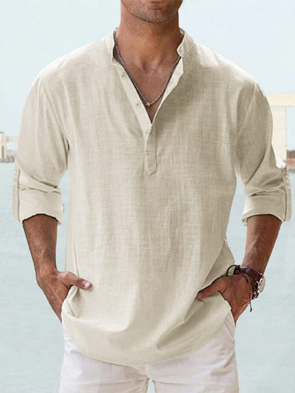 Cotton Linen Casual Long Sleeve Shirt (Live Only)