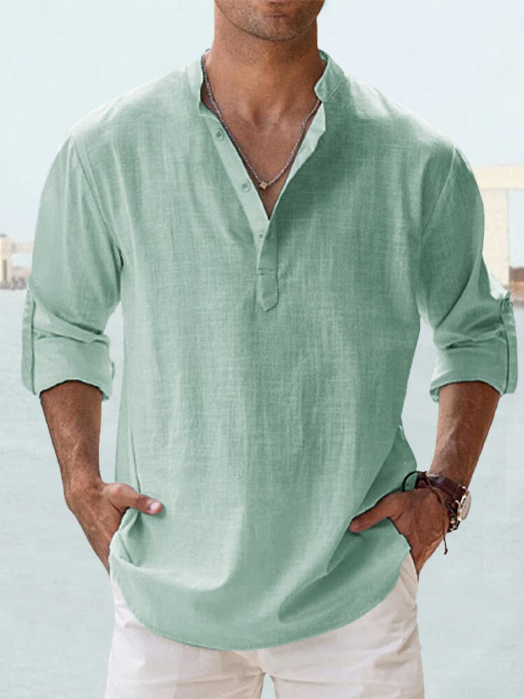 Cotton Linen Casual Long Sleeve Shirt (Live Only)