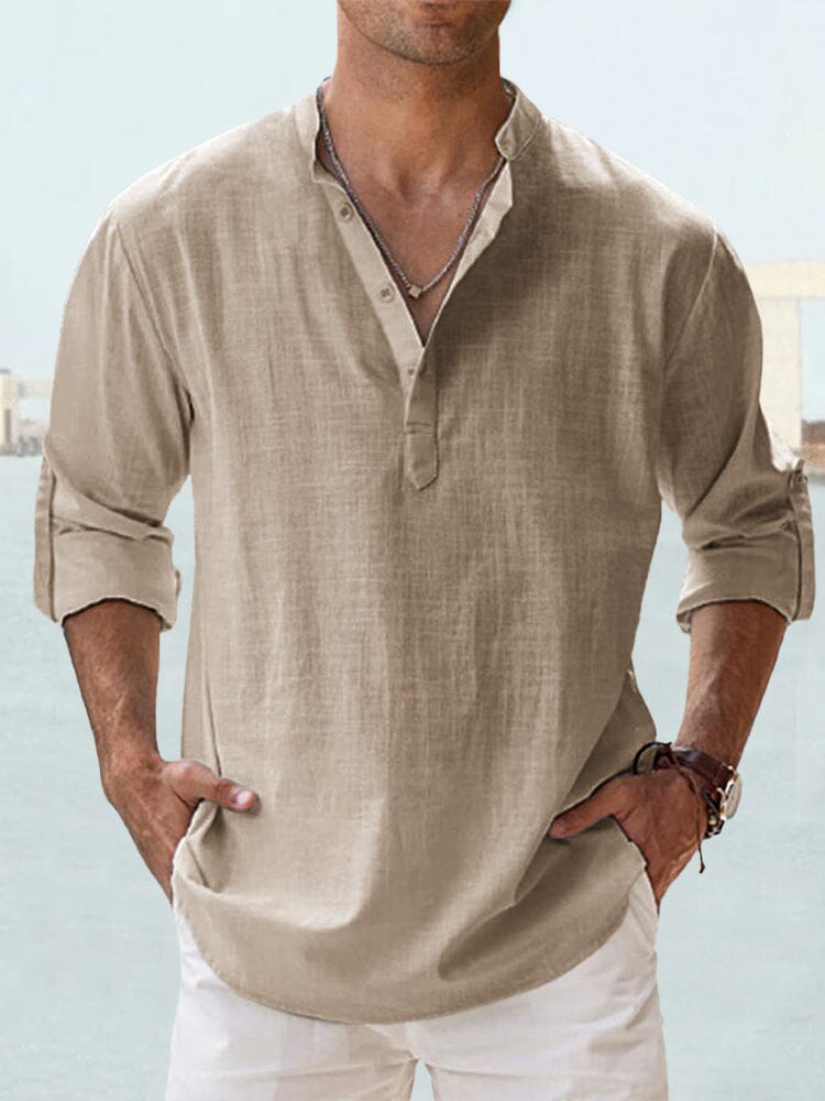 Cotton Linen Casual Long Sleeve Shirt (Live Only)