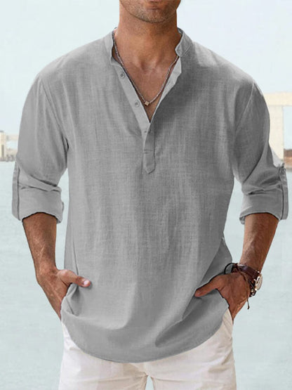 Cotton Linen Casual Long Sleeve Shirt (Live Only)