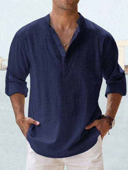 Cotton Linen Casual Long Sleeve Shirt (Live Only)