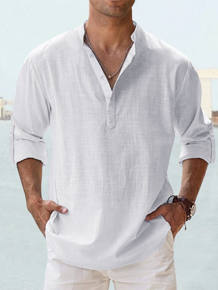 Cotton Linen Casual Long Sleeve Shirt (Live Only)