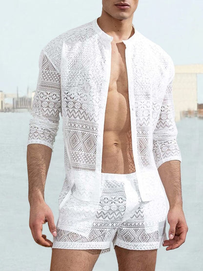 Hollow Out Lace Shirt Sets