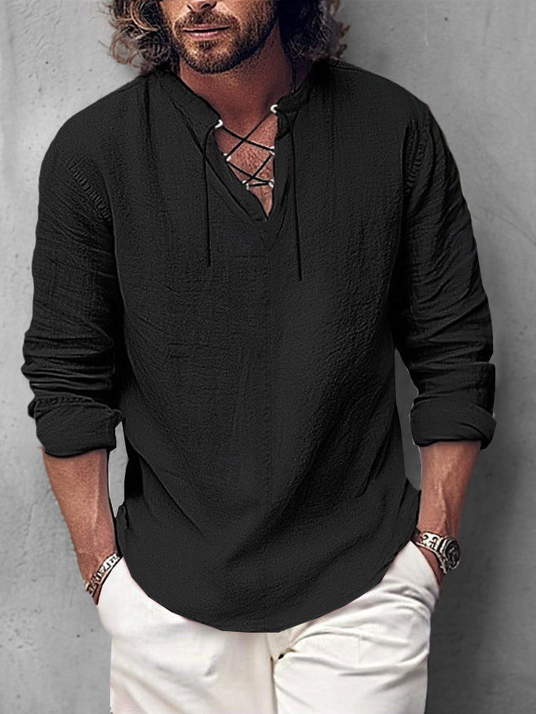Leisure Tie Front Cotton Shirt