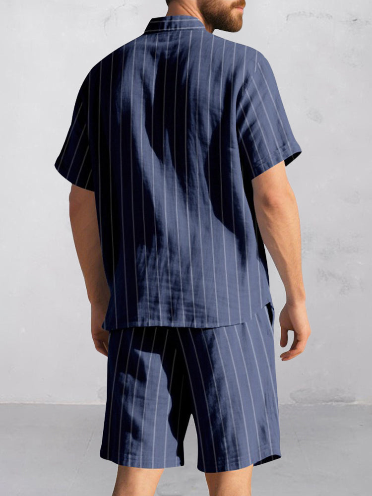 Comfort Cotton Stripe Shirt Shorts Set