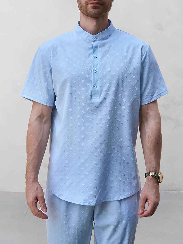 Leisure Jacquard Henley Shirt Pants Set