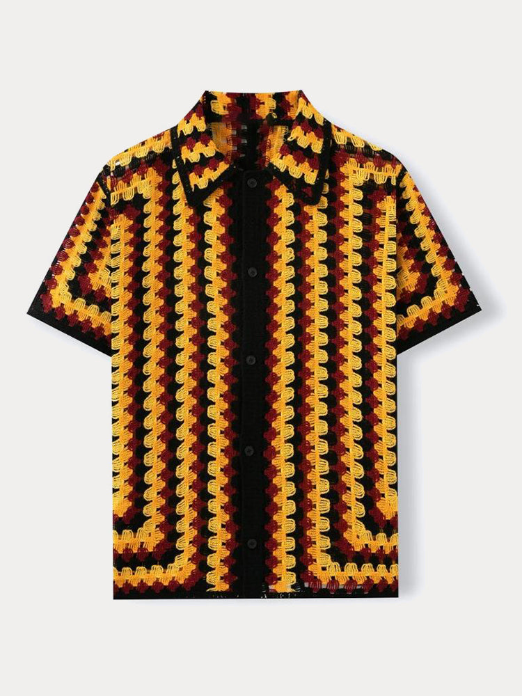 Trendy Openwork Crochet Knit Shirt
