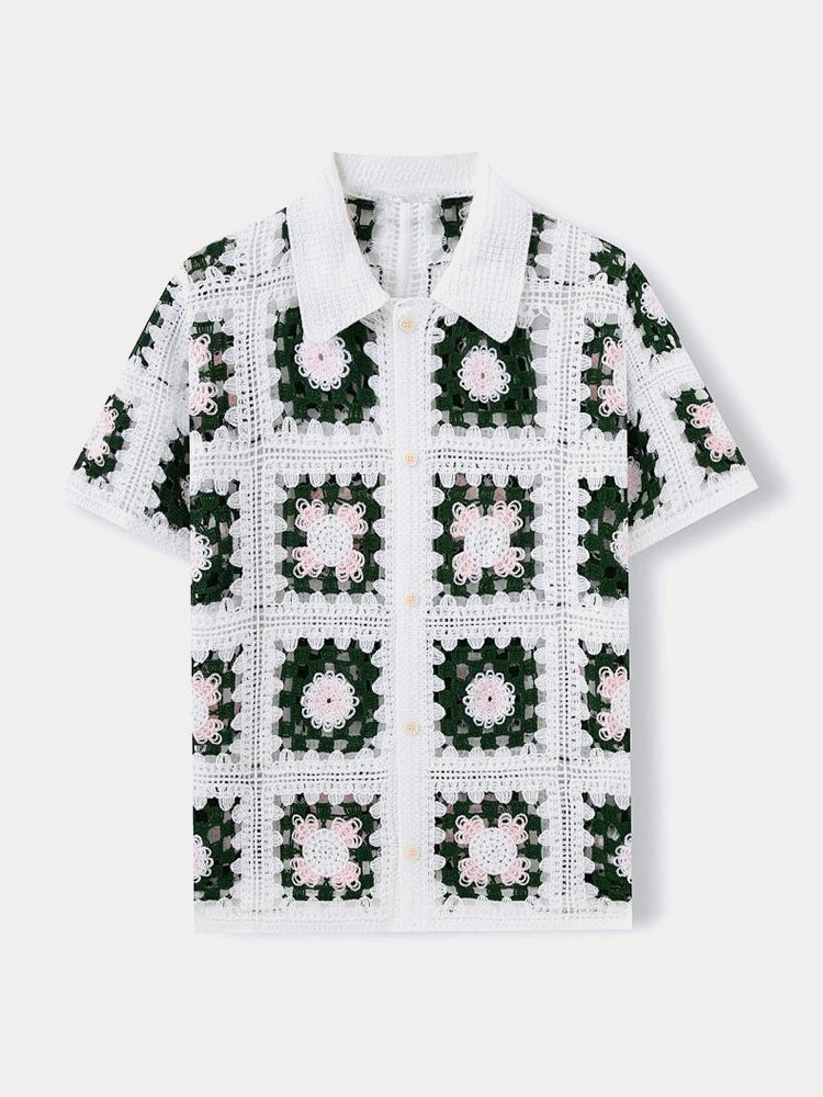 Trendy Openwork Crochet Knit Shirt