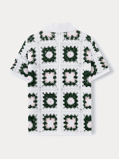 Trendy Openwork Crochet Knit Shirt