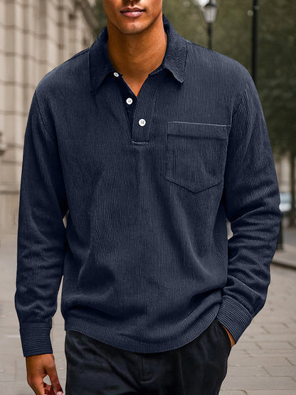 Versatile Color Block Corduroy Polo Shirt