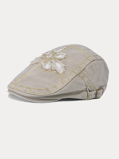 Unique Washed Ripped Denim Beret Hat