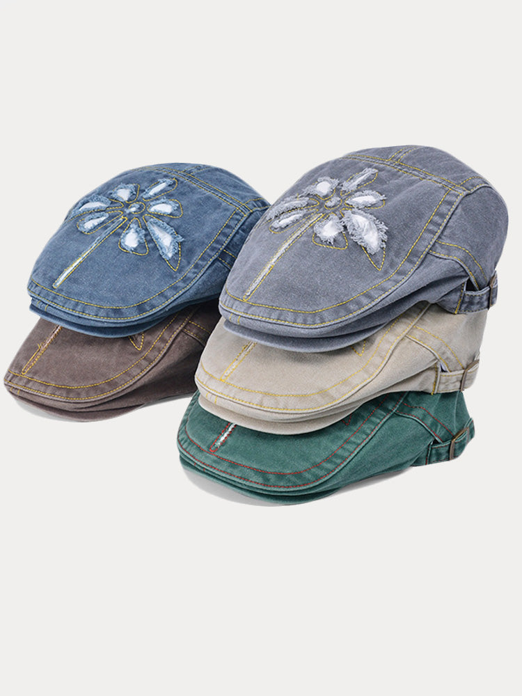 Unique Washed Ripped Denim Beret Hat